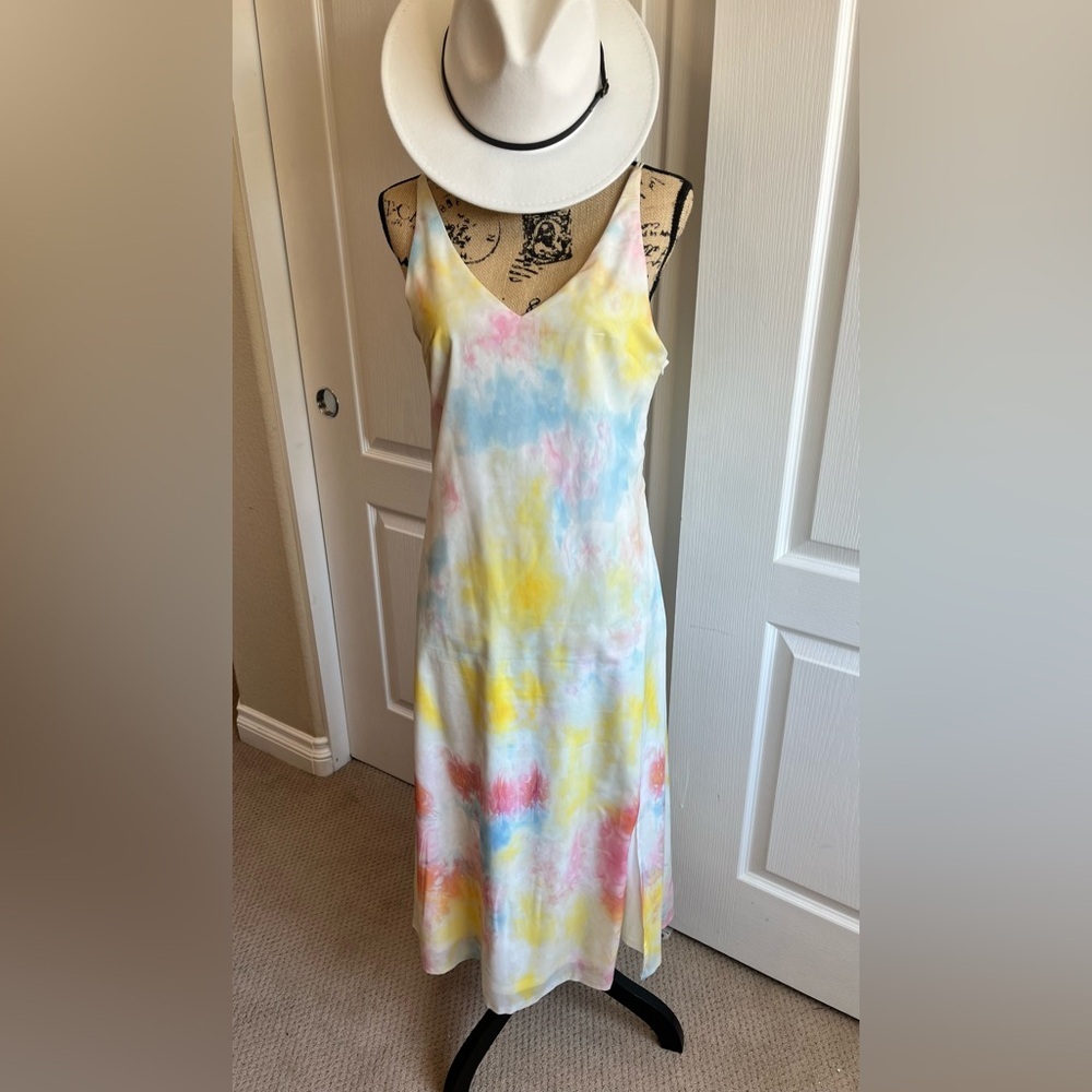 On Twelfth Pastel Tie-Dye Satin Midi Slip Dress - Picture 7 of 9